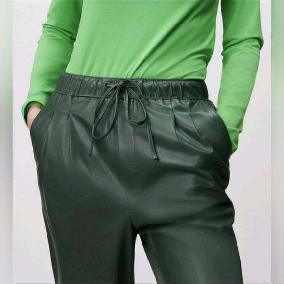 NWOT Zara Women's The Weekend Pants Faux Green Leather Drawstring Size Small - Picture 3 of 11